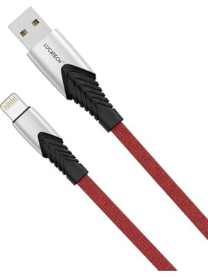 USB Lightning Hızlı Şarj Kablosu - Kırılmaz Örgülü Bordo Kablo