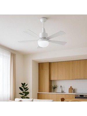 5 Kanatlı LED Işıklı Tavan Vantilatörü – Sessiz Çalışan, Uzaktan Kumandalı, Modern Beyaz Tasarım