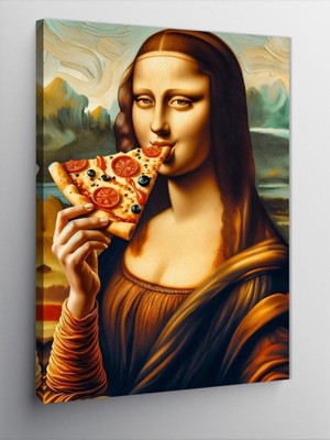 Shopwave Tablo Mega Kanvas Tablo Mona Lisa Pizza Yiyor Fan Art, 50CM x 70CM
