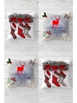 Shopwave Pelangi Geyik Kokina Yılbaşı Çorabı Christmas Gizli Fermuarlı Kırlent Kılıfı Yastık Kılıfı TAKIM(4A
