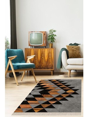 Shopwave Pelangi Geometrik Desenli Renk Bloklu Dijital Baskı Yıkanabilir Kaymaz Taban Salon Halısı, G