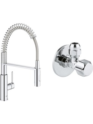 Shopwave Grohe Get Eviye Bataryası Krom + 2 Adet 55MM Ara Musluk Seti