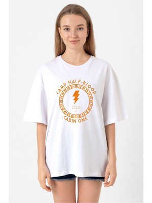 Camp Half Blood Zeus Beyaz Kadın Oversize Tshirt