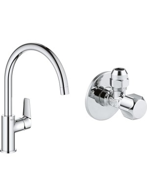 Shopwave Grohe Start Edge Quickfix Eviye Bataryası Krom + 2 Adet 55MM Ara Musluk Seti