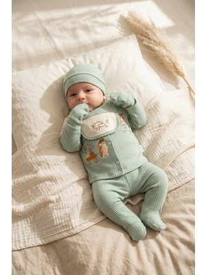 Babydonat Sincap Nakışlı Soft Kahverengi 5’li Erkek Bebek Hastane Çıkışı Seti - Nakış Detaylı % 1