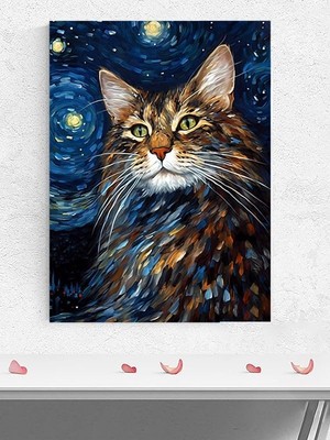 Shopwave Postermanya (PSTER1251) Van Gogh Tarzı Maine Coon Hayvan Poster - Afiş - Dekoratif Duvar Poste