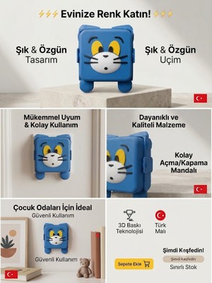 YSR STUDIO 3D 3D Baskı Çocuk Odası Sevimli Kedi Figürlü Lamba Anahtarı Çerçevesi - Dekoratif Priz Üstü Kapak Yerli Üretim