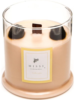 Missi Büyük Üfleme Cam Ahşap Fitilli Coffee Latte Vegan Mum (380 Gr)