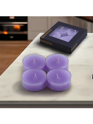 Shopwave Tealight Kapsül Mum 4X43 gr Dekoratif Mumu Kandil Hediyelik Fitilli Mumluk Şamdan Mor Renk Kokulu