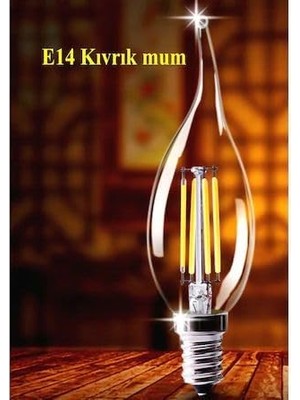 Rustik LED Ampul 4W E14 Ince Duy Gün Işığı 3000K 10 Adet Cata ERD23 Kıvrık Mum Ampul