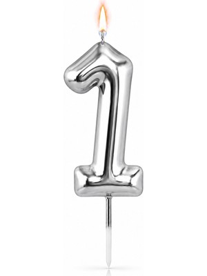 Süsle Bebek ve Parti 1 Rakam Mum Gümüş - 10 cm