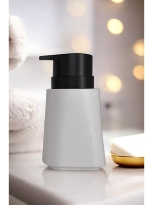 New Max Premium Serisi 300 ml Sıvı Sabunluk Pompalı Mermer Desenli Seramik Sıvı Sabunluk Dispencer Beyaz