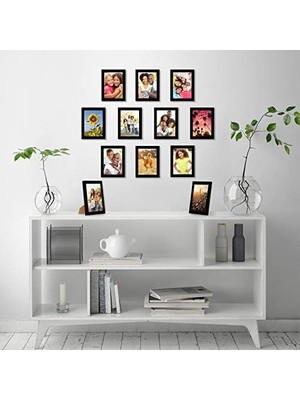 12 Parça 5x7 Galeri Duvar Resim Çerçevesi Seti Siyah - Cilalı Pleksiglas ile Kompozit Ahşap - Duvar ve Masa Üstü Için Yatay ve Dikey Biçimler