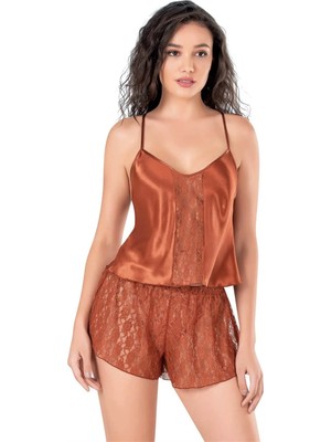 Tarçın Saten Babydoll Şort Takımı