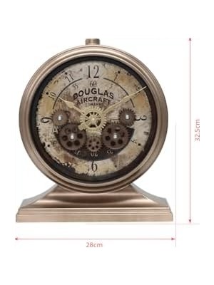 Büyük Pazar Store Premium Serisi Antik Eskitme Kadranlı Döner Çarklı 32X28 cm Ev ve Ofis Masa ve Duvar Saati Rakamlı Bronz
