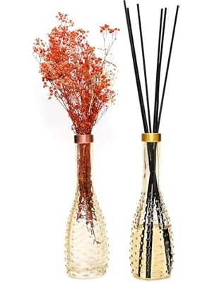 Gold Boyunlu Amber Kabartmalı Ince Cam Vazo (26 Cm)