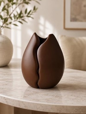Büyük Pazar Store Kahve Çekirdeği Tasarımlı Dekoratif Vazo, Kahverengi, Mat Finish, 15 cm Yükseklik, 10 cm Genişlik, Modern Masaüstü Dekorasyon Objesi | Pla 3D Baskı