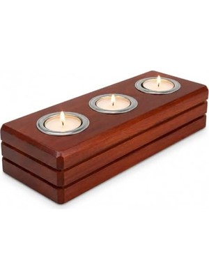 Büyük Pazar Store Bfa Store El Yapımı Ahşap Tealight Mumluk, Ceviz Rengi, 3 Mum Kapasiteli, 27X11X6 Cm, Dekoratif Hediyelik