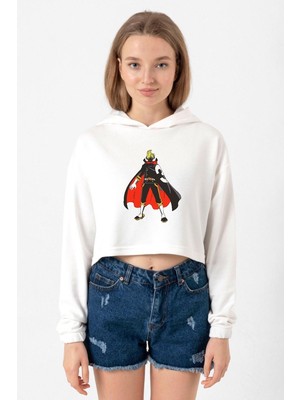 Tshirthane One Piece Anime Sanji Ekru Kadın Crop Kapşonlu