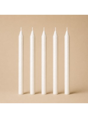 Büyük Pazar Store 5'li Beyaz Dalga Dokulu Uzun Kokusuz Şamdan Mum 24 cm x 2 cm