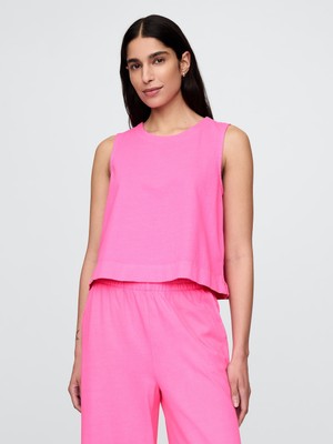 Gap Kadın Pembe Organik Pamuk Heavyweight Crop Bluz
