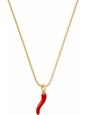 Poseidons Jewellery Kırmızı Biber Figürlü Altın Renk Yılan Zincir Kadın Kolye