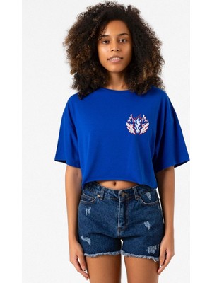 Beyblade Pegasus Minimalist Mavi Kadın Crop Tshirt