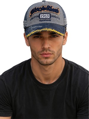 Cosmooutlet Vintage Erkek Baseball Şapka Eskitme Yıkamalı Nakış Detaylı Ayarlanabilir Lacivert Kep