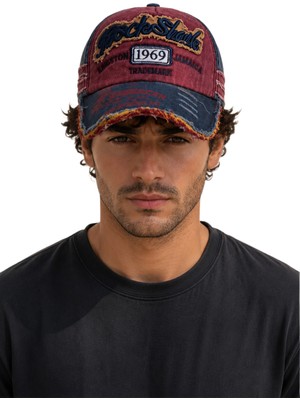 Cosmooutlet Vintage Erkek Baseball Şapka Eskitme Yıkamalı Nakış Detaylı Ayarlanabilir Bordo Kep