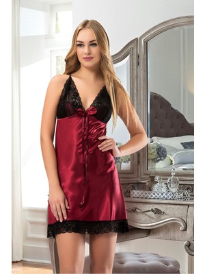 Les Passent Bordo Dantelli Saten Gecelik - M-348