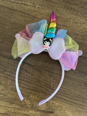 Gülümse Gel Kız Çocuk Kuromi Taç Unicorn Tek Boynuzlu At Parlak Simli Fiyonk Kurdela (Işıksızdır)