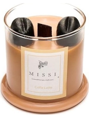 Büyük Pazar Store Üfleme Cam Ahşap Fitilli Coffee Latte Vegan Mum (140 Gr)