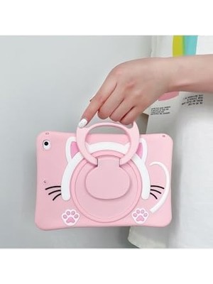 Büyük Pazar Store Covpor  Galaxy Tab A11 Plus / A9 Plus (11 Inç) ile Uyumlu Standlı Askılı Karakterli Çocuk Kılıfı Kedi Pembe
