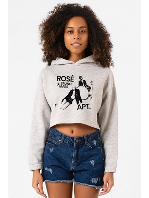 Tshirthane Grimelanj BLACKPINK ROSE BRUNO MARS APT Kadın Crop Kapşonlu