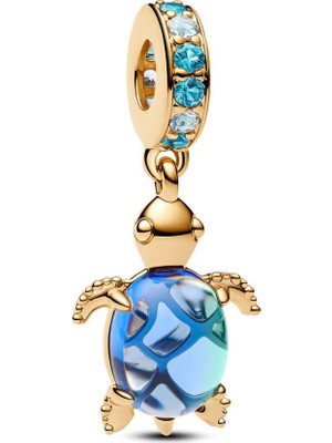 Poseidons Jewellery Gold Renk Deniz Kaplumbağası Mavi Murano Charm