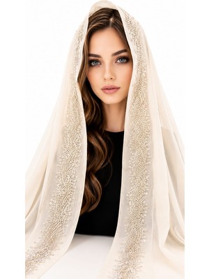 Ceylan Collection Mevlüt Örtüsü - Krem Boncuk Işlemeli Özel Tasarım Şifon Mevlüt Örtüsü 75×150