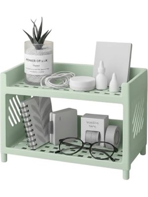 Gizmur Store Çok Amaçlı 2 Katlı Organizer Raf – Açık Yeşil Plastik Düzenleyici Stand – Banyo, Mutfak, Masaüstü ve Ofis Için – 25 x 18 cm