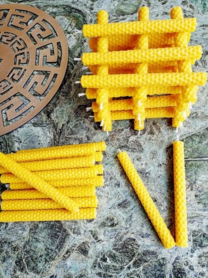 (24 Adet) 14CM El Yapımı Dilek Mumu Doğal Petek Balmumu Mum Beeswax Candle Bal Mumu Mum