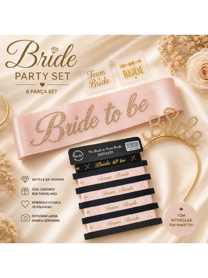 Bkmc Party Bride To Be Bekarlığa Veda Seti 5 Parça – Taşlı Kuşak, Taşlı Metal Taç, Bileklik ve Dövme Seti