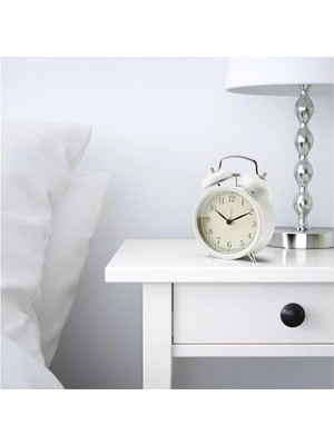 Dekad Analog Nostalji-Alarmlı Saat Çanlar Çalar Saat ile Metal Kasa ve Ön Cam – G x D x Y 10 x 6 x 14 cm – Beyaz