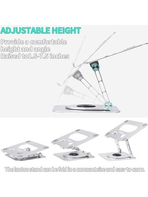 Dizüstü Bilgisayar Standı - Alüminyum Alaşımlı Stand 360 Derece Dönebilen Pc Katlanabilir Ergonomik, Yükseklik ve Açı Ayarlanabilir, Ipad, Dizüstü Bilgisayarlar ve Tabletler ile Uyumlu, 17 Inç