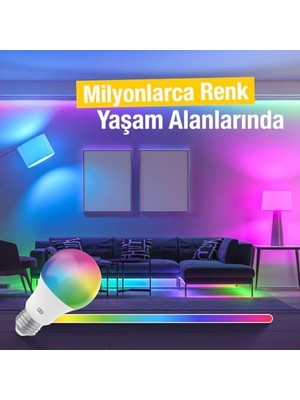 Gizmur Store Akıllı Wifi LED Ampul Rgb Çok Renkli Tuya ve Smart Life Uygulama Destekli (9W 2700K-6500K Ayarlanabilir)