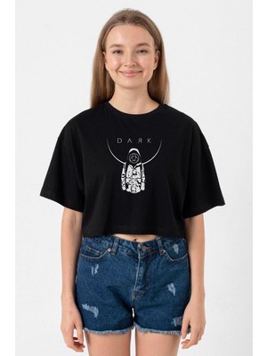Dark Mono Siyah Kadın Crop Tshirt