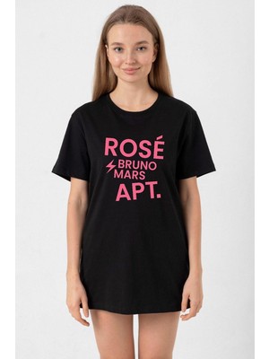 Blackpınk Rose Bruno Mars Apt Siyah Kadın Oversize Tshirt
