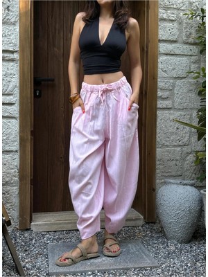 Minaaise Pembe %100 Organik Kumaş Bol Kesim Tasarım Pantolon 29267