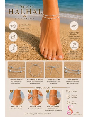 Yshine Premium Pearl Silver El Örgüsü Barefoot Halhal Bohem Plaj Ayak Aksesuarı