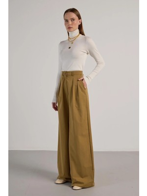 Minaaise Kadın Yağ Yeşili Premium Palazzo Pantalon 30016
