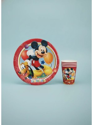 Umamiçe Doğum Günü Mickey Mouse Karton Tabak ve Bardak Set 8'li