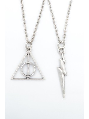 IDR 2'li Harry Potter Ölüm Yadigarları Üçgen - The Flash Gümüş Kaplama Kolye Seti
