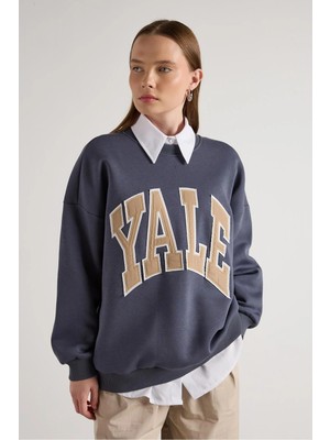 Minaaise Kadın Füme Nakışlı Şardonlu Oversize Sweatshirt 30080